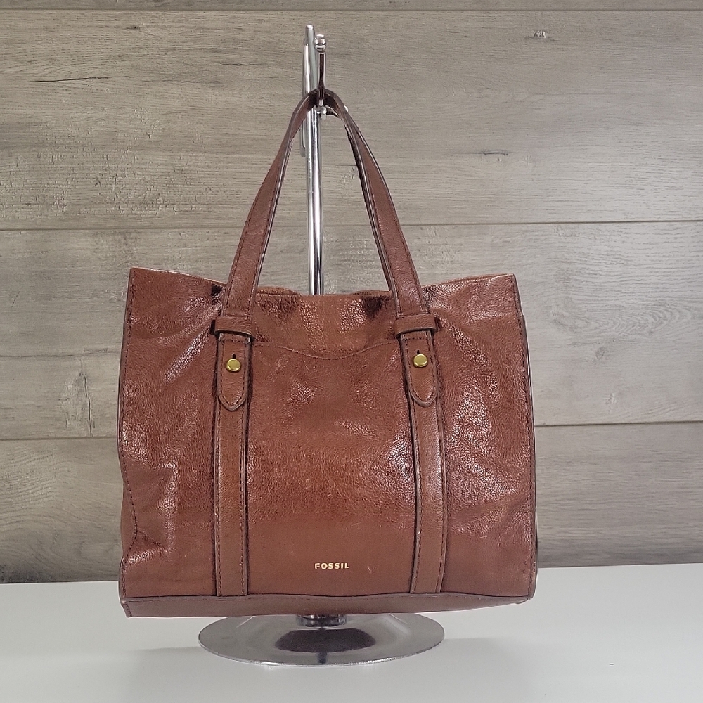 Fossil Brown Leather Tote Bag Handbag Purse